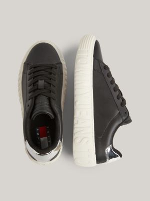 Contrast Heel Leather Cupsole Trainers | BLACK | Tommy Hilfiger