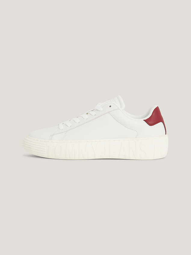 white contrast heel leather cupsole trainers for women tommy jeans