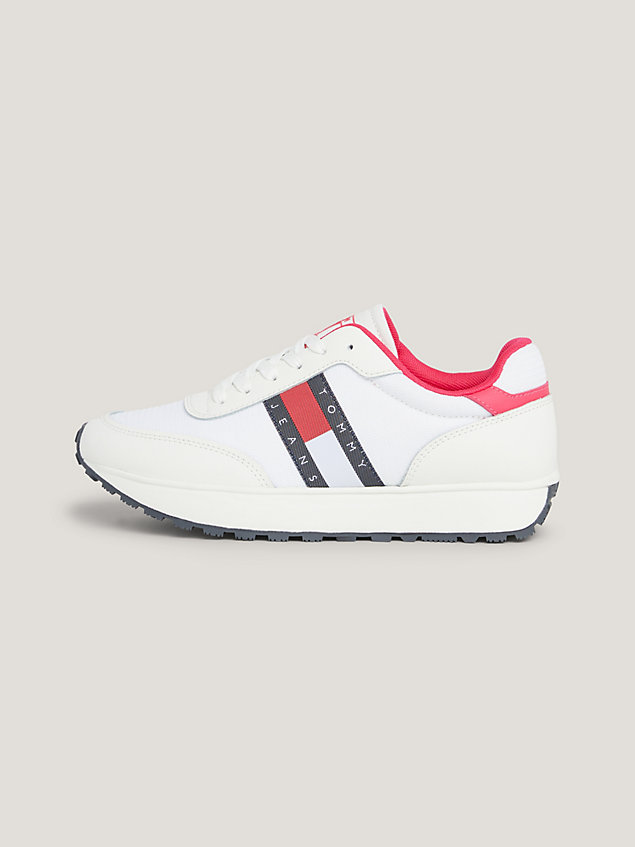 white retro leather runner trainers for women tommy jeans