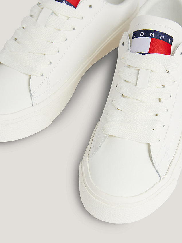 white metallic heel leather platform trainers for women tommy jeans