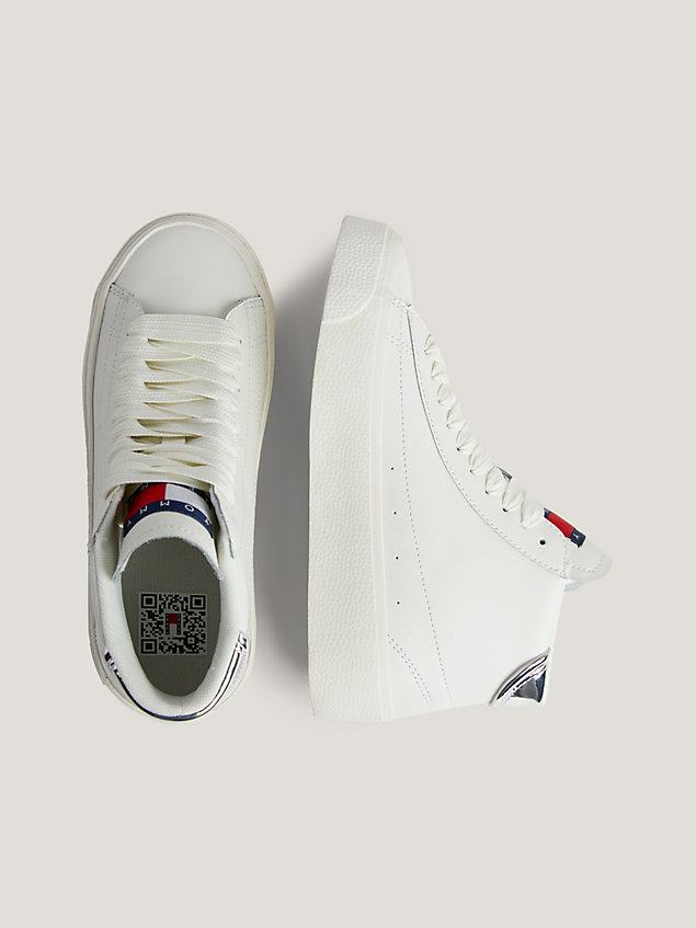 white high-top leather platform trainers for women tommy jeans