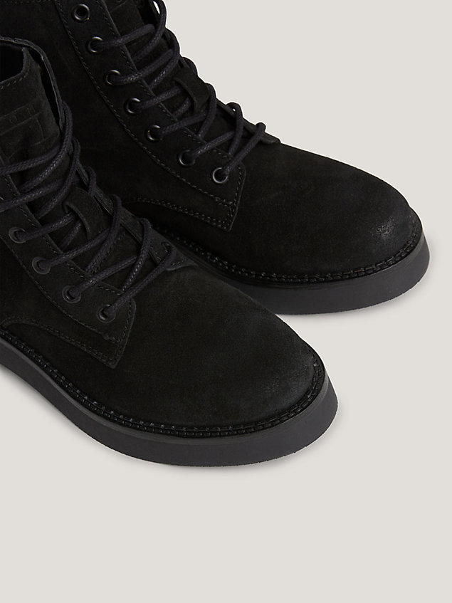 black suede logo tape lace-up boots for women tommy jeans