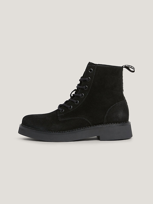 black suede logo tape lace-up boots for women tommy jeans