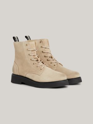 Suede Logo Tape Lace-Up Boots | Khaki | Tommy Hilfiger