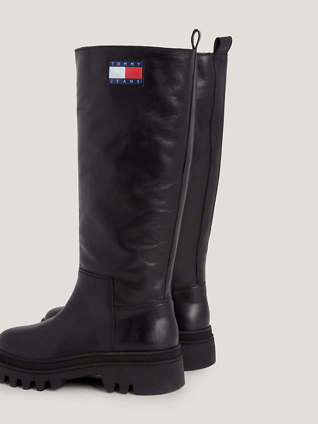 black chunky cleat knee-high boots for women tommy jeans