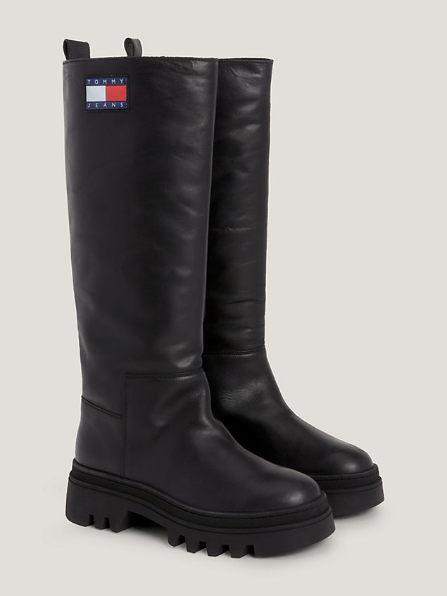black chunky cleat knee-high boots for women tommy jeans