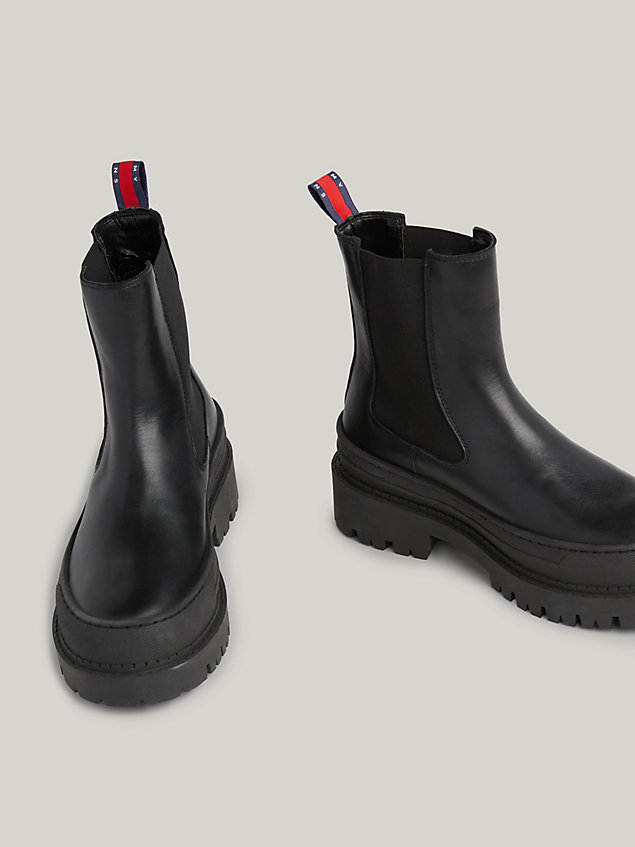 black rutschhemmender chelsea-boot aus leder für damen - tommy jeans