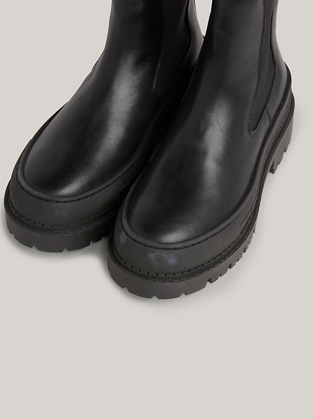 black chunky cleat leather chelsea boots for women tommy jeans