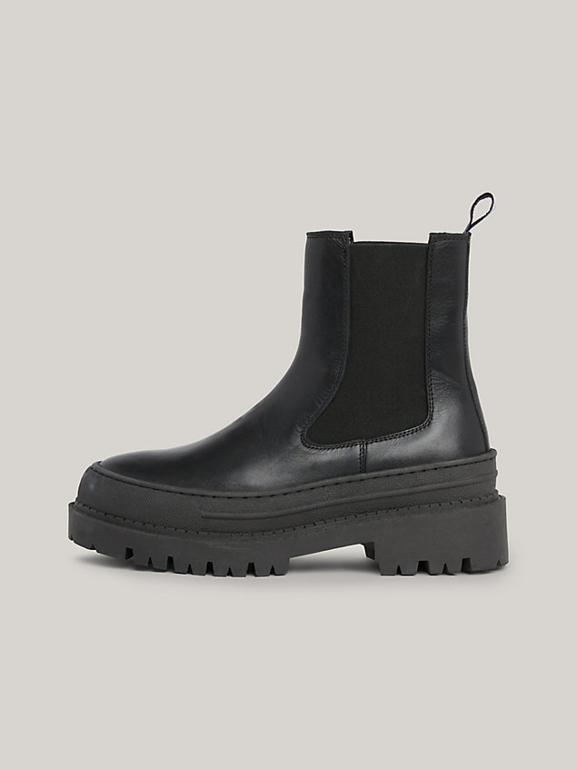 black chunky cleat leather chelsea boots for women tommy jeans