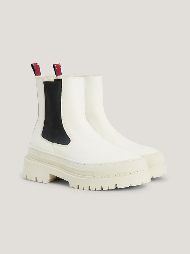 white chunky cleat leather chelsea boots for women tommy jeans