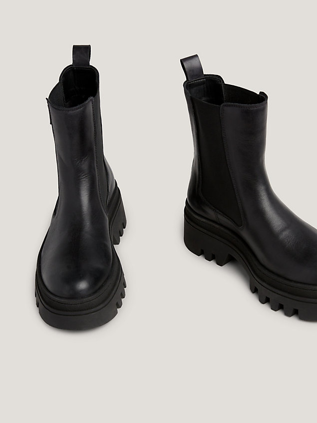 black leather cleat chelsea boots for women tommy jeans