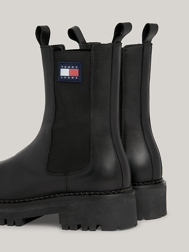 black urban leather cleat platform chelsea boots for women tommy jeans