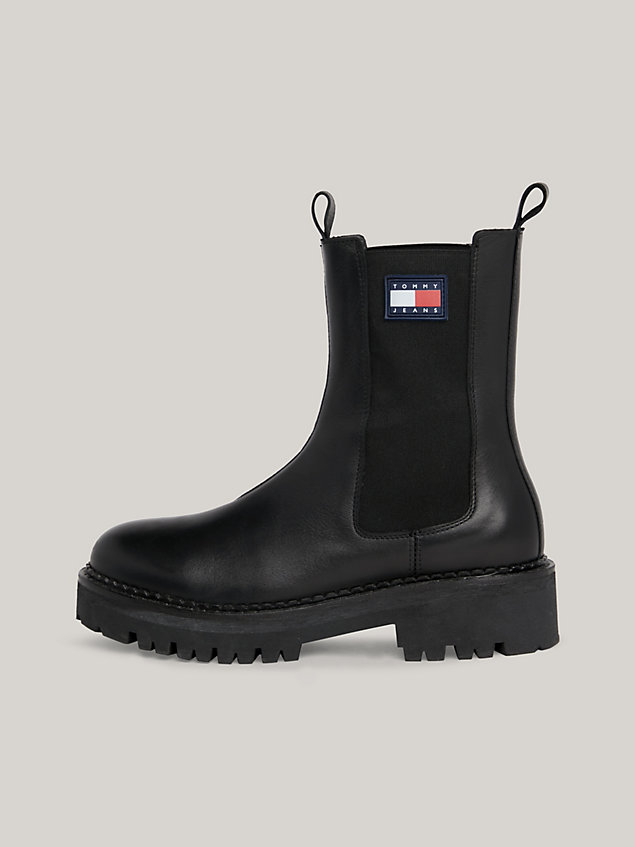 black urban leather cleat platform chelsea boots for women tommy jeans