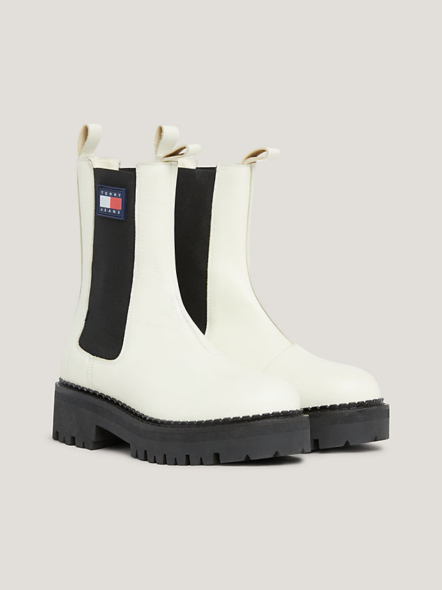 white urban leather cleat platform chelsea boots for women tommy jeans