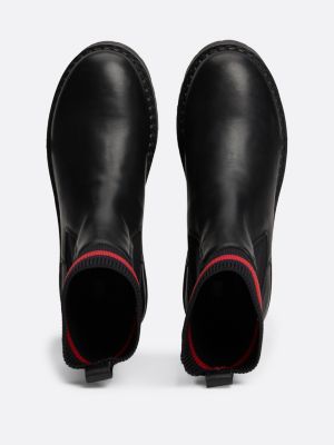 bottes chaussettes compensées en cuir noir pour femmes tommy jeans