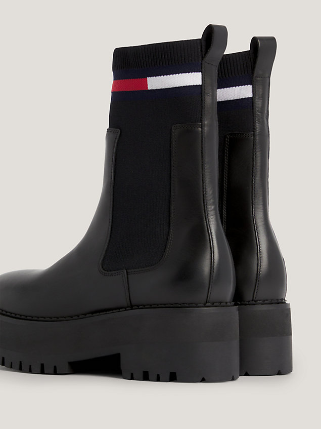 black leather flatform chelsea cleat sock boots for women tommy jeans