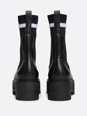 black leather cleat flatform chelsea sock boots for women tommy jeans