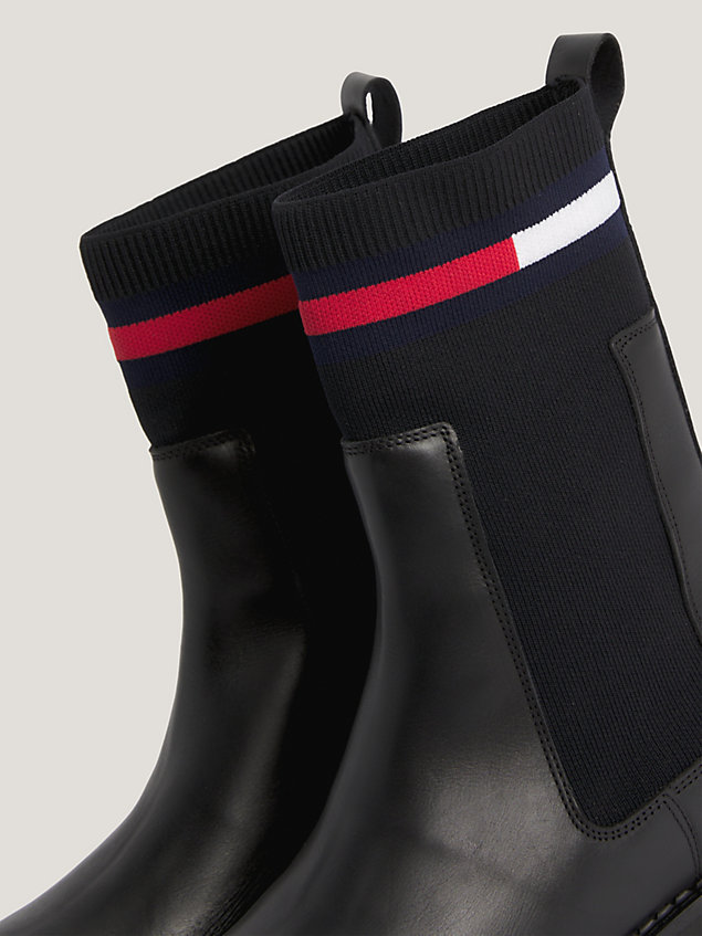 black rutschhemmender chelsea-sock-boot aus leder für damen - tommy jeans