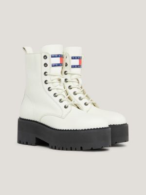 Botines de piel con cordones y suela dentada Blanco Tommy Hilfiger