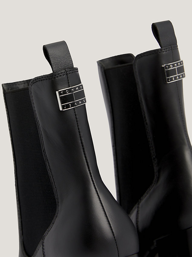 bottines chelsea en cuir à talon carré black pour femmes tommy jeans