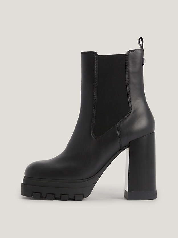 black block heel leather chelsea boots for women tommy jeans