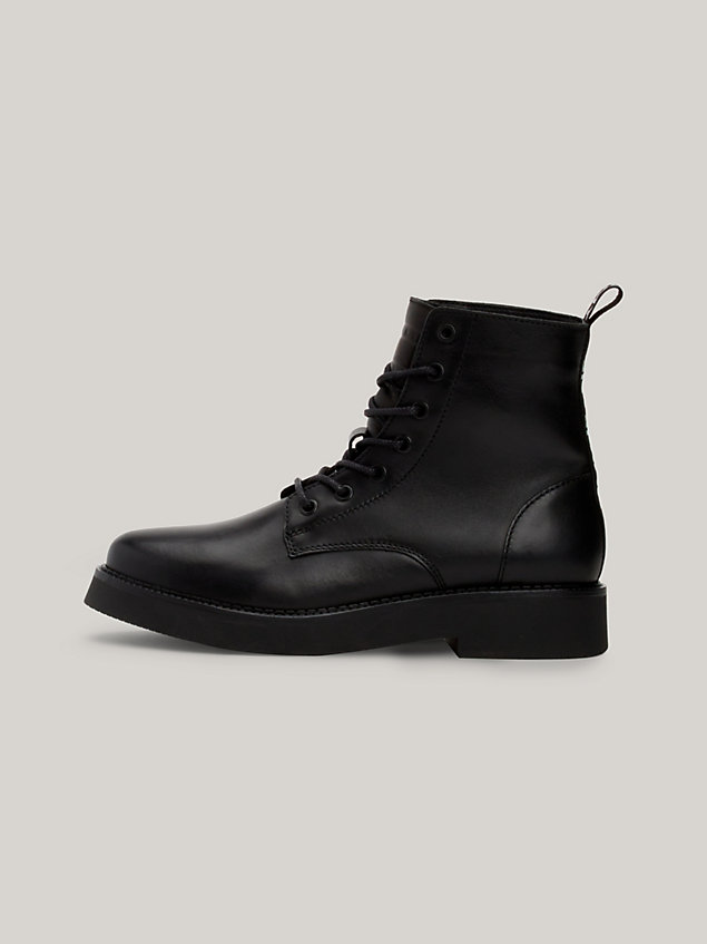 black repeat logo tape leather ankle boots for women tommy jeans