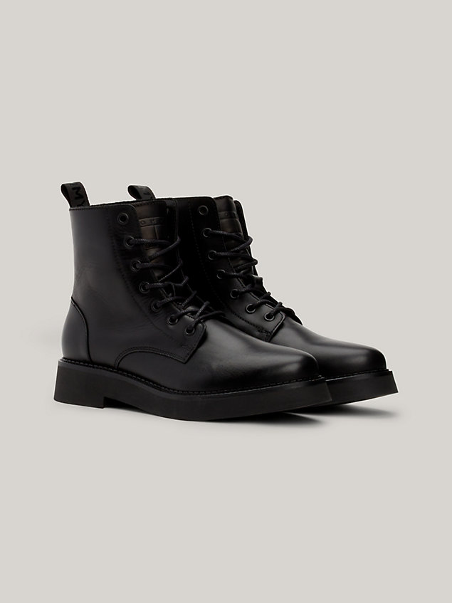 black repeat logo tape leather ankle boots for women tommy jeans