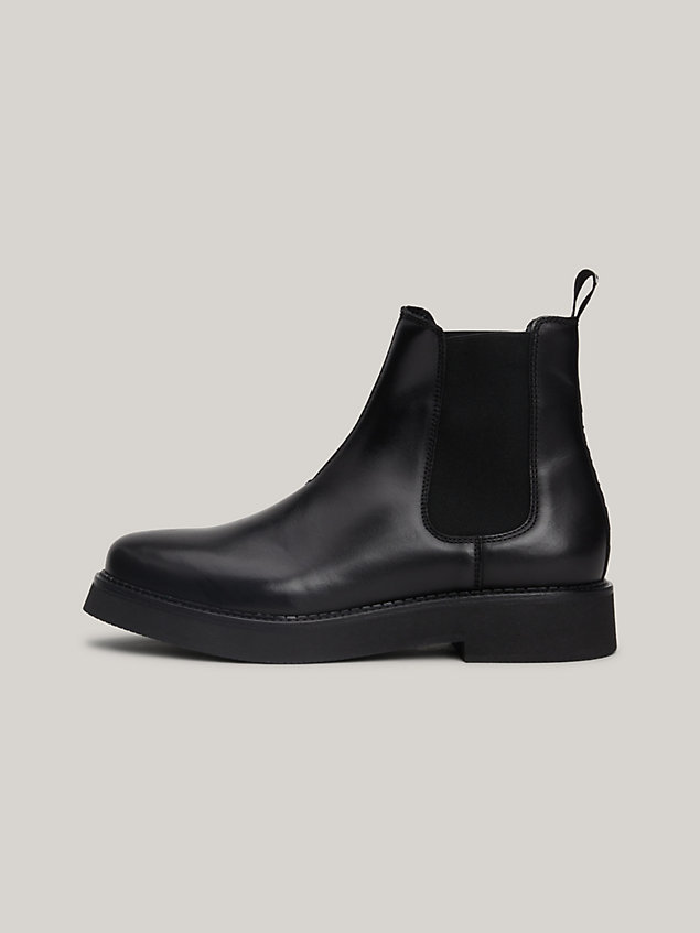 black repeat logo tape leather chelsea boots for women tommy jeans