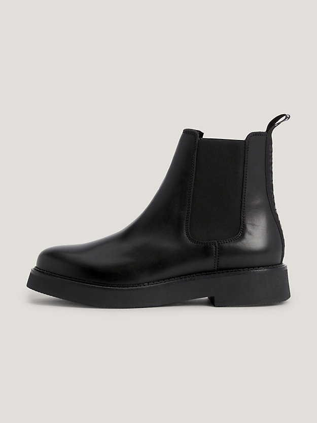 Repeat Logo Tape Leather Chelsea Boots | Black | Tommy Hilfiger