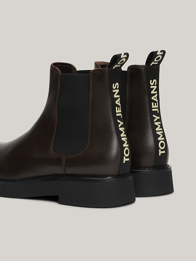 brown repeat logo tape leather chelsea boots for women tommy jeans