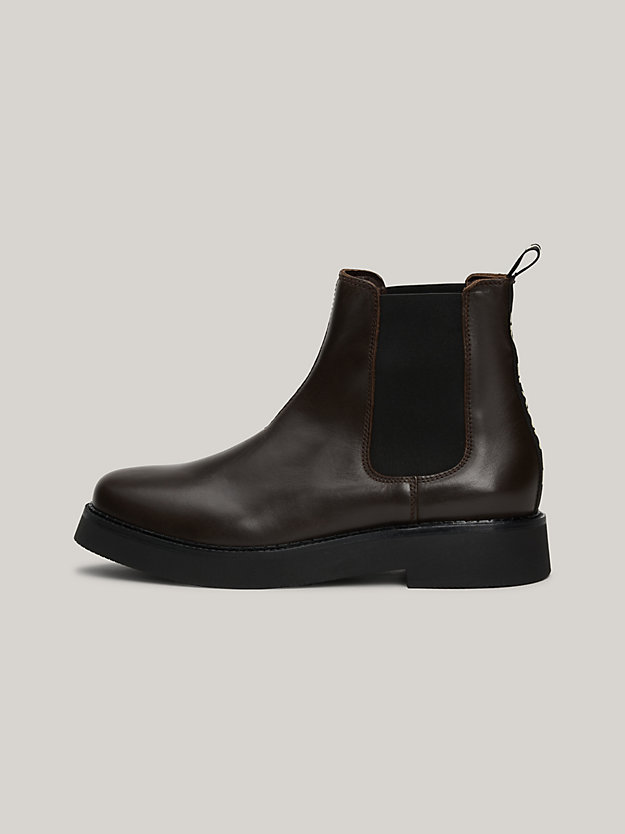 brown repeat logo tape leather chelsea boots for women tommy jeans