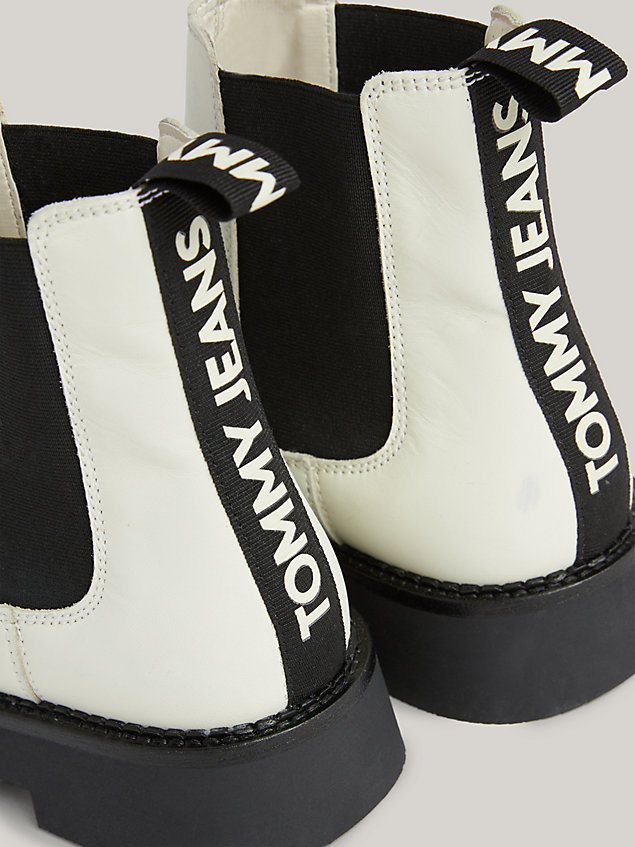 white repeat logo tape leather chelsea boots for women tommy jeans