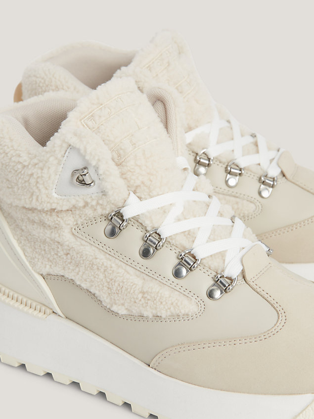 beige leather cleat hybrid boots for women tommy jeans
