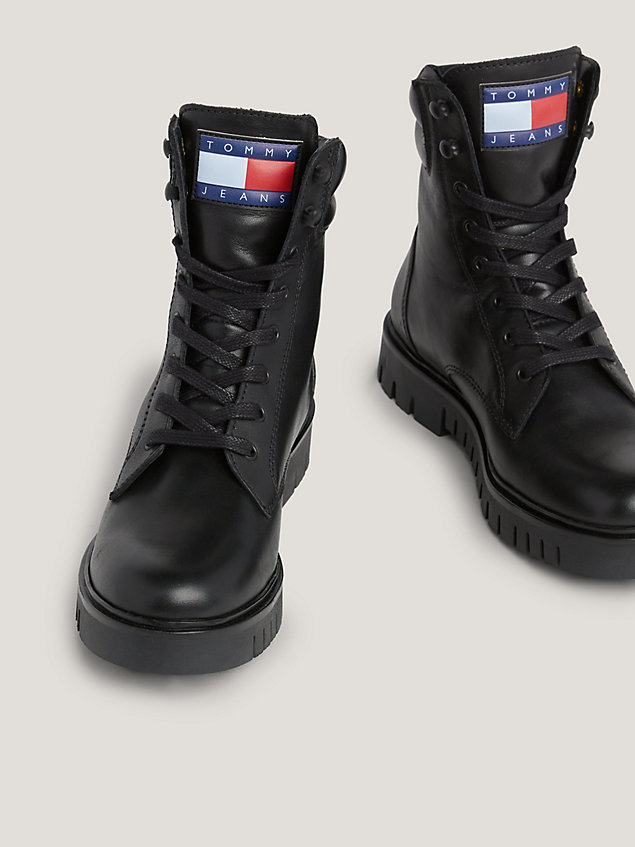 black leather lace-up ankle boots for women tommy jeans