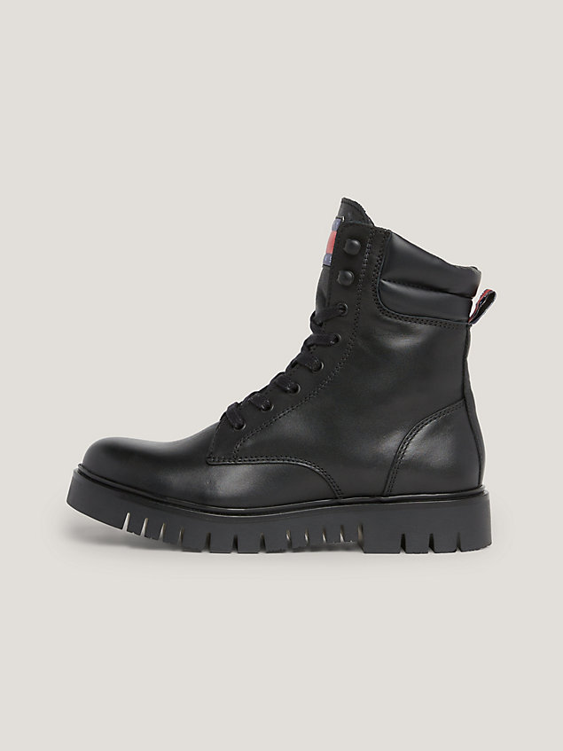 black leather lace-up ankle boots for women tommy jeans