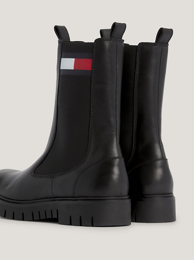 black leather long chelsea boots for women tommy jeans