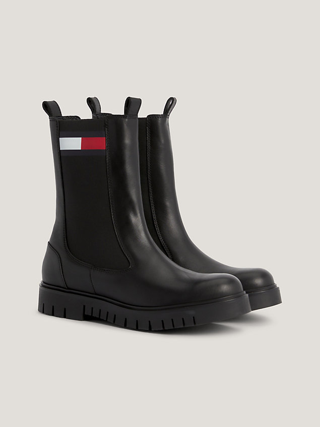 black leather long chelsea boots for women tommy jeans