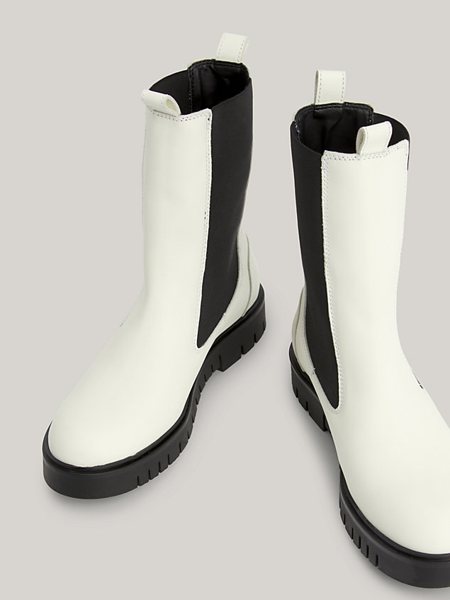 white leather long chelsea boots for women tommy jeans