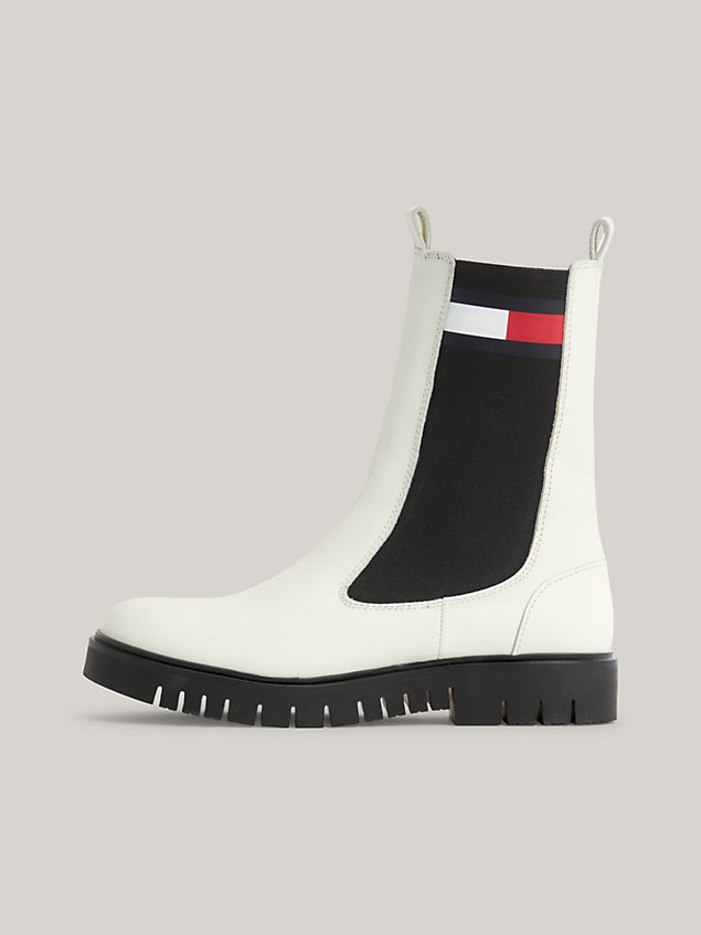 white leather long chelsea boots for women tommy jeans