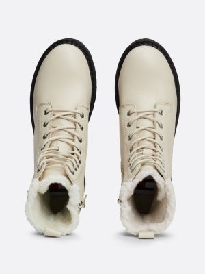 white leather warm lined cleat mid boots for women tommy jeans