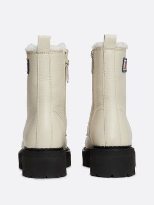 white leather warm lined cleat mid boots for women tommy jeans