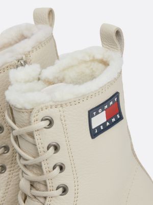 white leather warm lined cleat mid boots for women tommy jeans