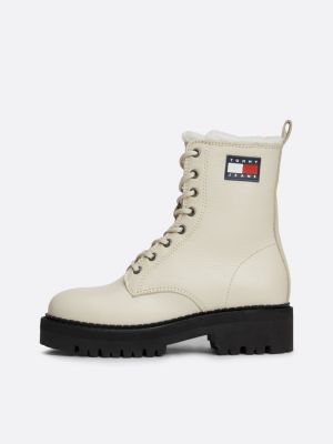 white leather warm lined cleat mid boots for women tommy jeans