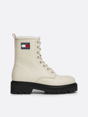 bottes mi-mollet crantées et fourrées en cuir blanc pour femmes tommy jeans