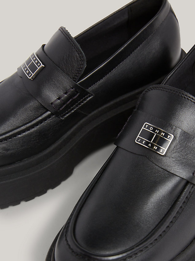 black leather chunky loafers for women tommy jeans