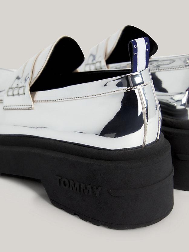 grijs chunky loafer met metallic finish voor dames - tommy jeans
