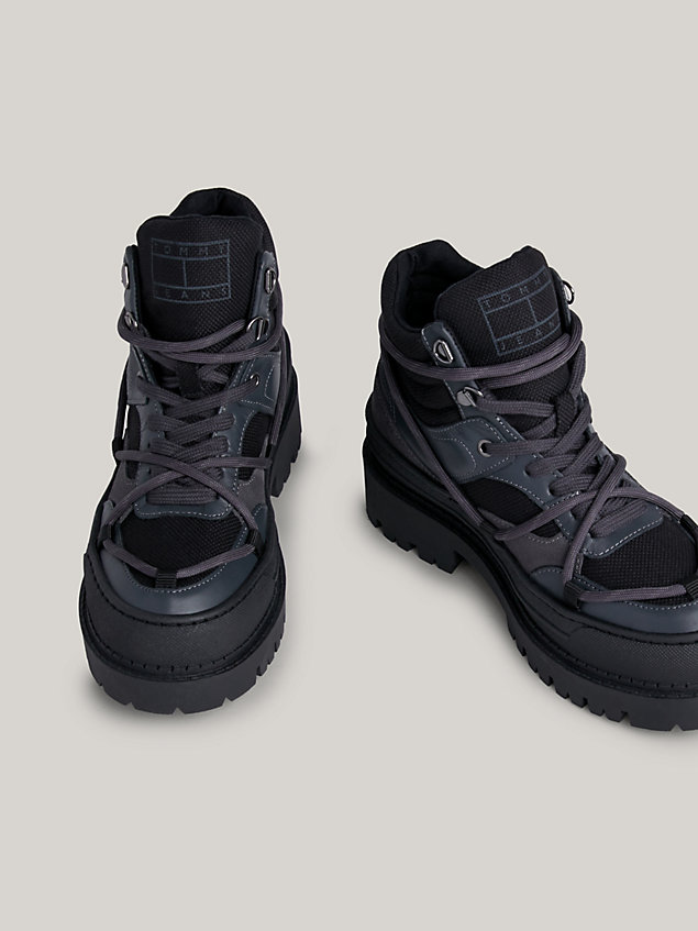 black hybrid-ankle-boot mit schnürung für damen - tommy jeans