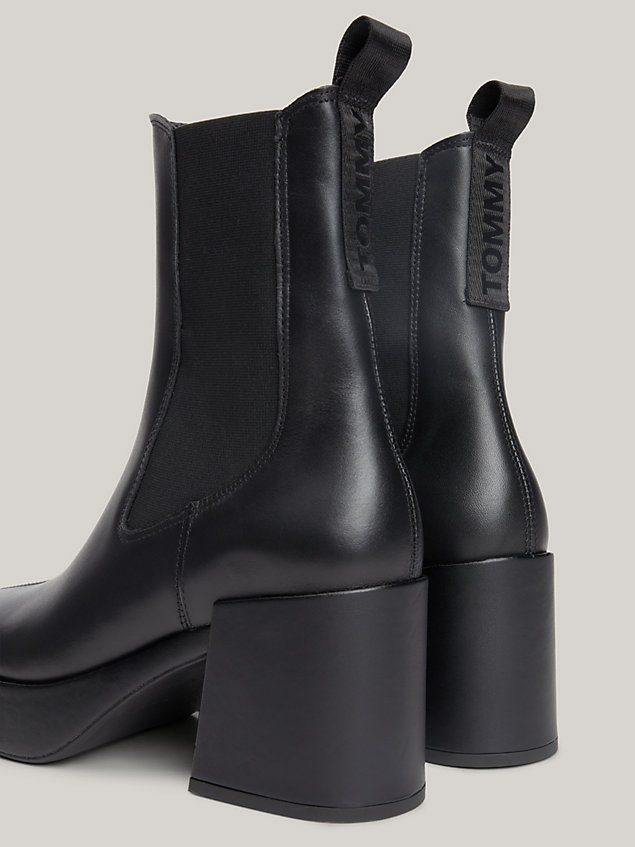 black chunky block heel leather chelsea boots for women tommy jeans