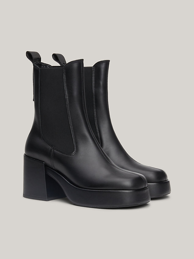 black chunky block heel leather chelsea boots for women tommy jeans