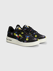 black tommy jeans x smiley® canvas logo trainers for women tommy jeans